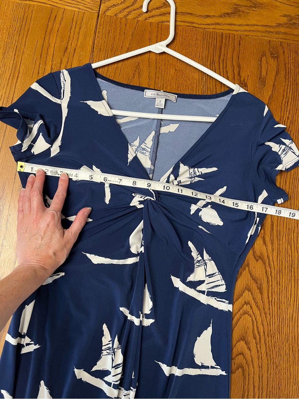 Navy Sailboat Twist-Front stretchy Dress nautical - Picture 8 of 11